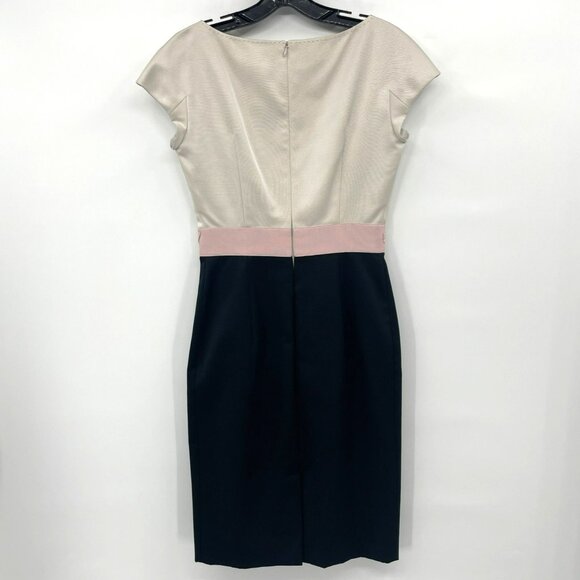 Paule Ka Womens Nude Pink Black Satin Cocktail Dress - Picture 2 of 7